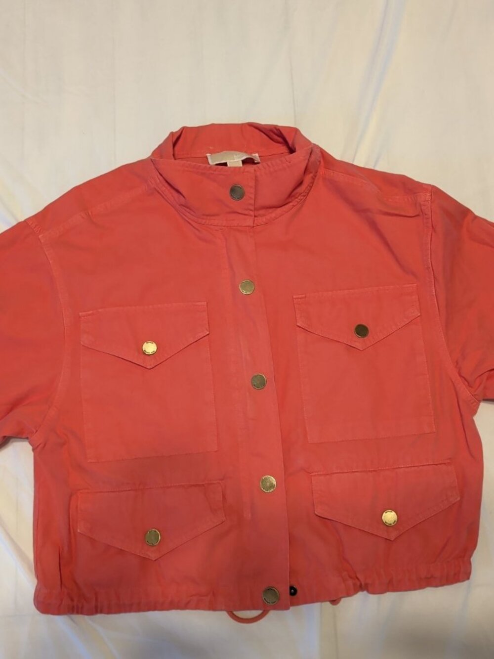 Michael Kors Utility Jacket Coral Snap Pockets Drawstring Hem Womens XS